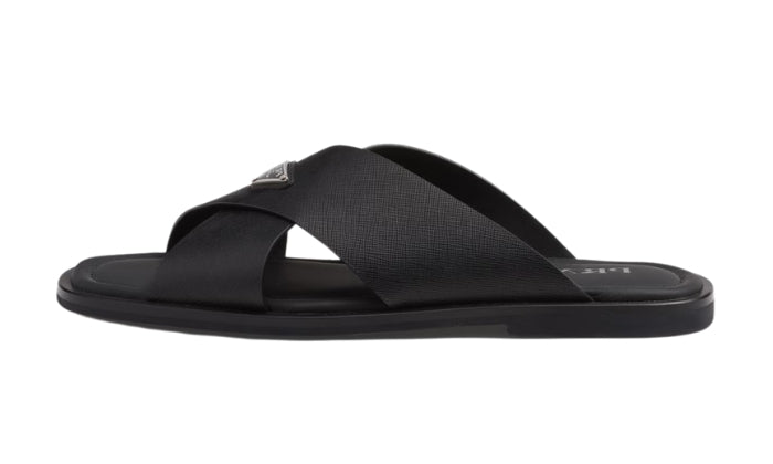 PRADA Ciabatte Incrociate Pelle Saffian Nero