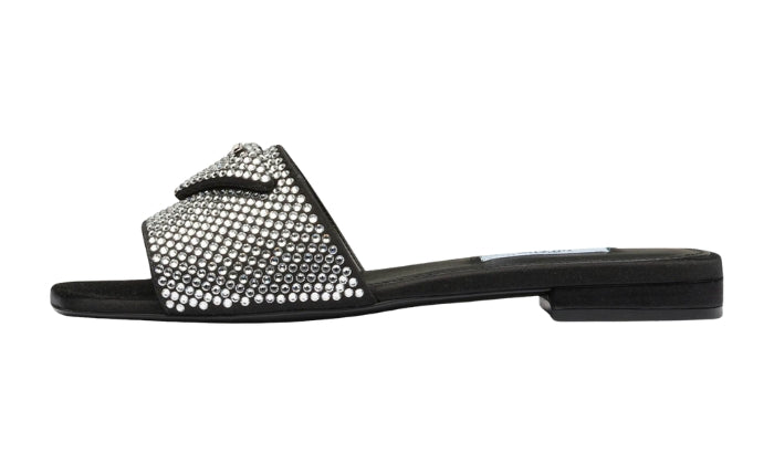 PRADA Ciabatte Raso Nero Con Cristalli