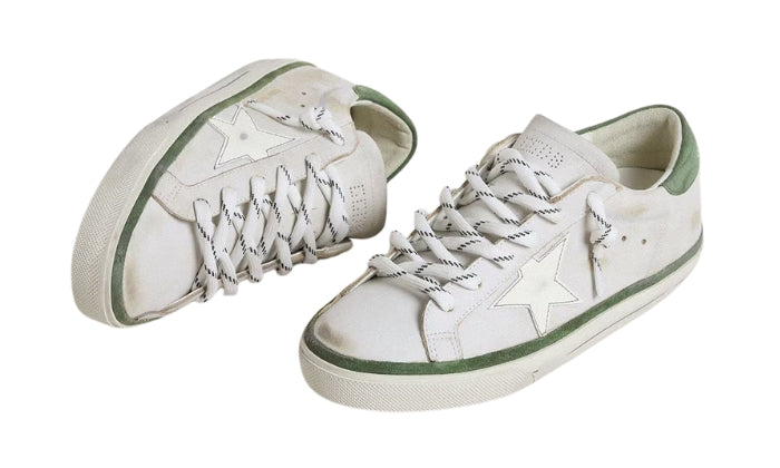 Golden Goose Stella In Pelle Bianca E Talloncino In Suede Verde