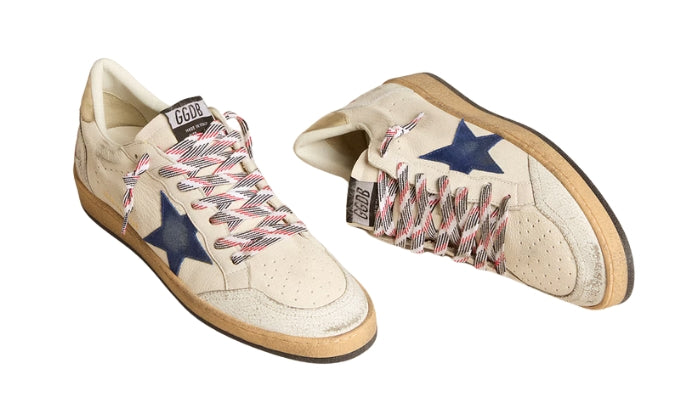 Golden Goose Nappa Pelle Blu Scamosciata Stella E Pelle Platino Linguetta Tallone