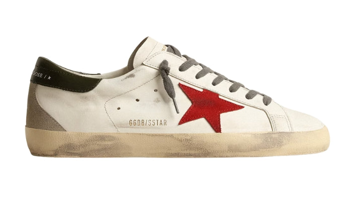 Golden Goose Super-Star with red suede star and green leather