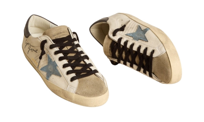 Golden Goose Super-Star stella in denim e talloncino in pelle grigia