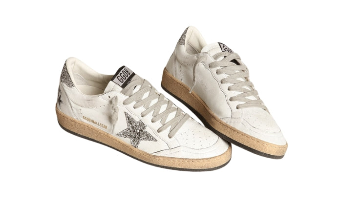 Golden Goose Ball Star Donna in nappa con stella bianca e talloncino glitter