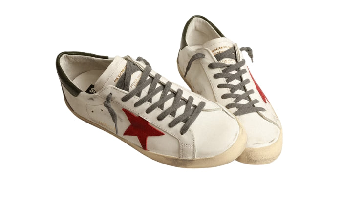 Golden Goose Super-Star with red suede star and green leather