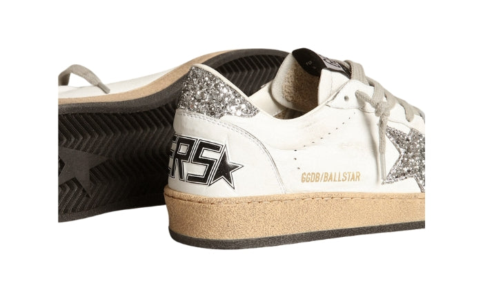 Golden Goose Ball Star Donna in nappa con stella bianca e talloncino glitter