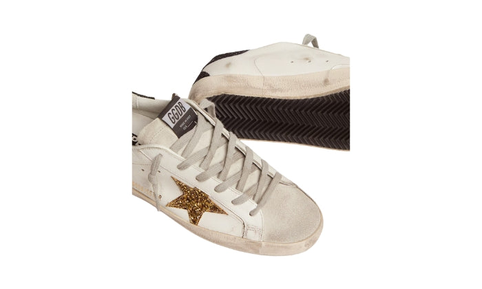 Golden Goose Super-Star in nappa con dettagli glitter oro e nero