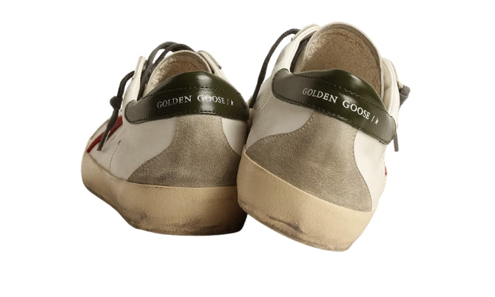 Golden Goose Super-Star with red suede star and green leather