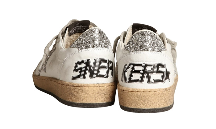 Golden Goose Ball Star Donna in nappa con stella bianca e talloncino glitter