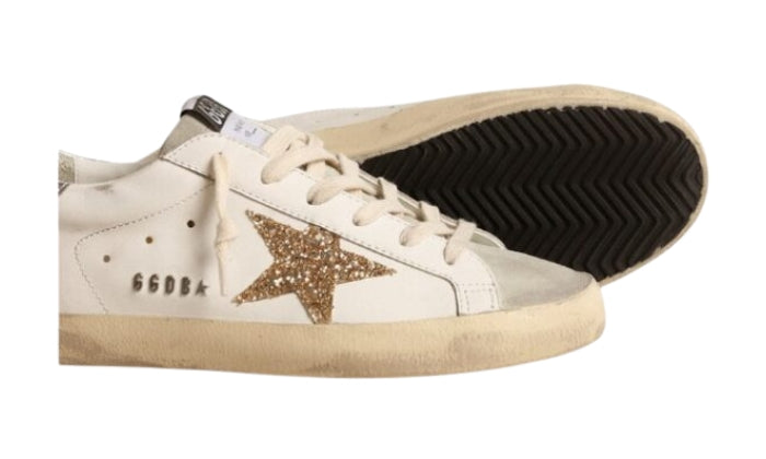 Golden Goose Super-Star gold glitter star and ice suede inserts