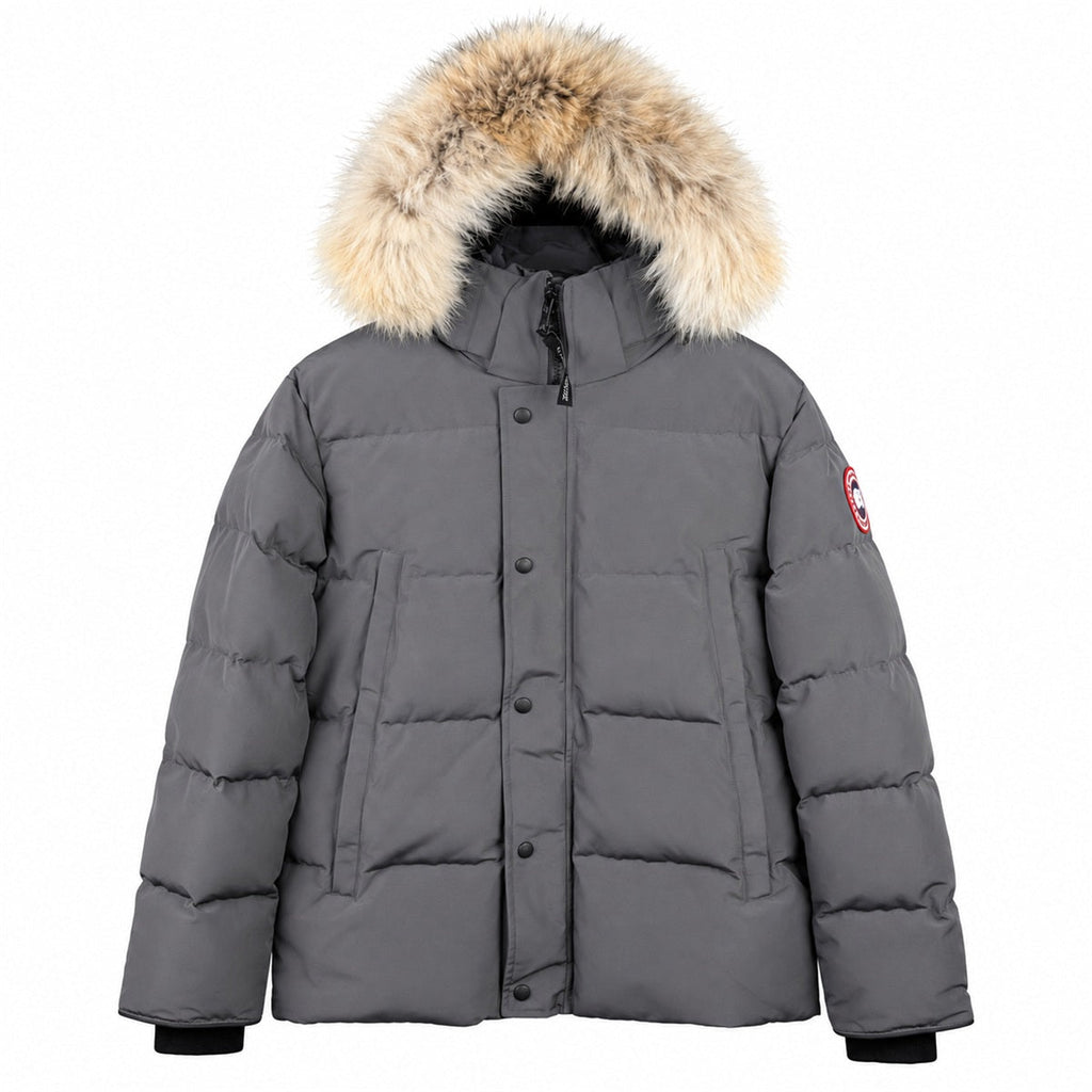 Canada Goose Fur-Trim Hooded Puffer — Gray