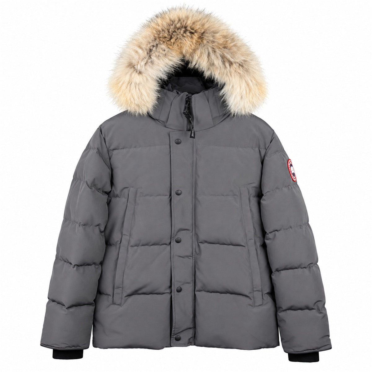 Canada Goose Fur-Trim Hooded Puffer — Gray