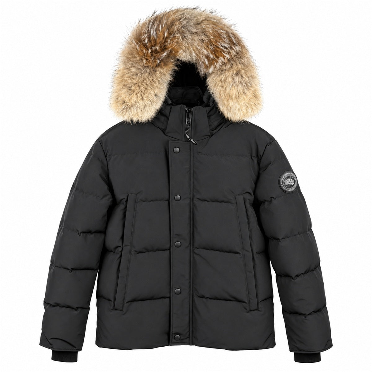 Canada Goose Fur-Trim Hooded Puffer — Black - Black Badge