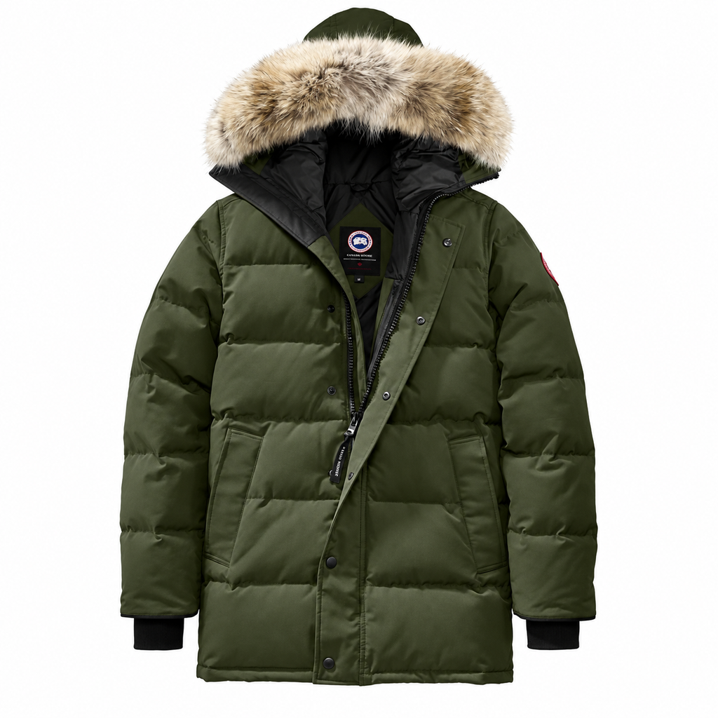 Canada Goose Long Fur-Trim Parka — Olive Green