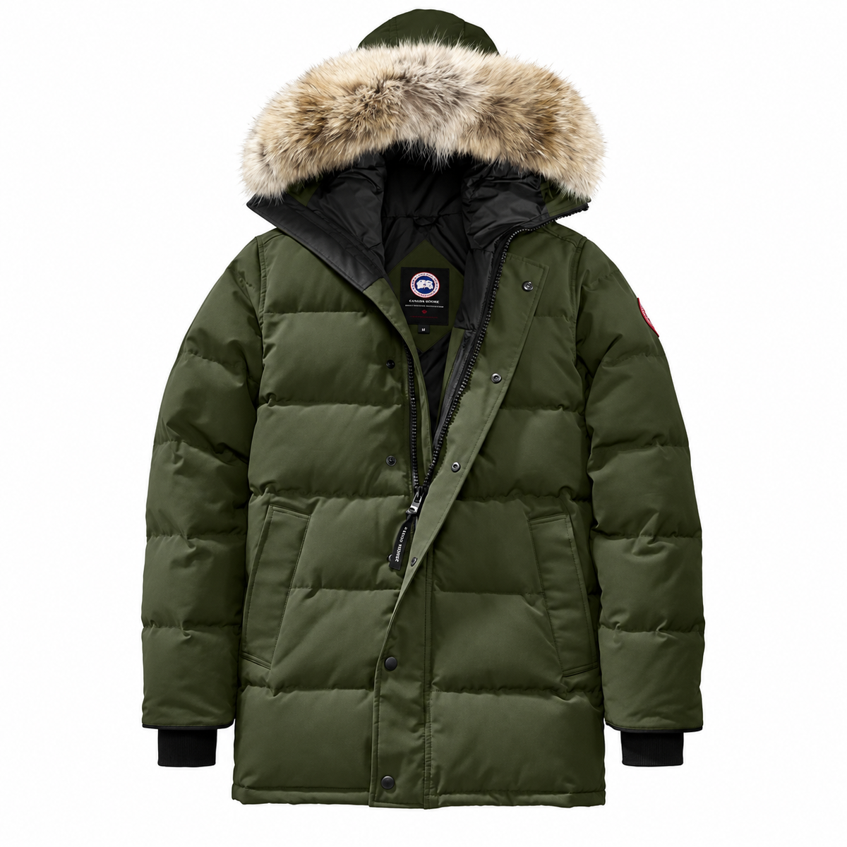 Canada Goose Long Fur-Trim Parka — Olive Green