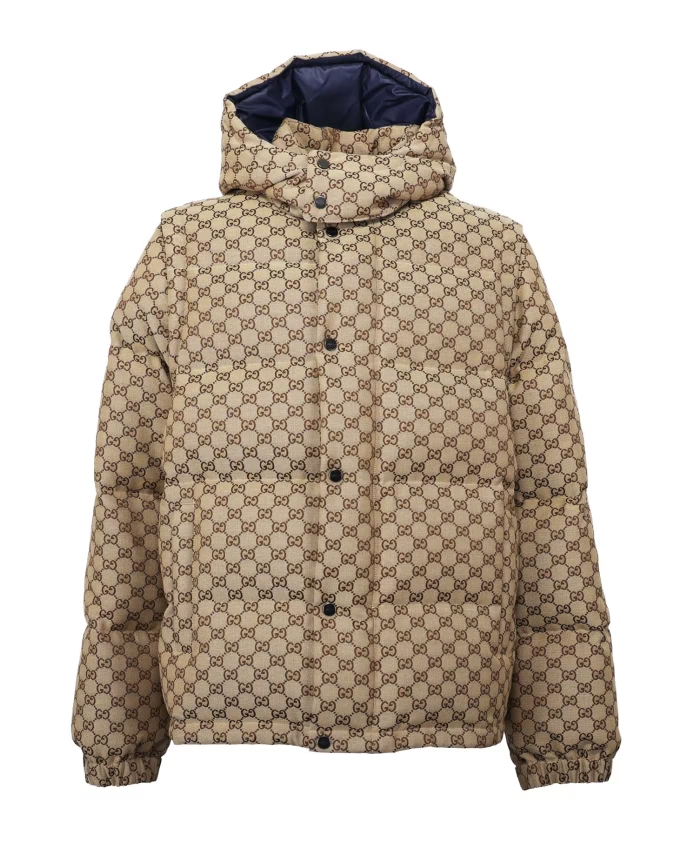 Gucci GG hooded puffer jacket — Beige — Front
