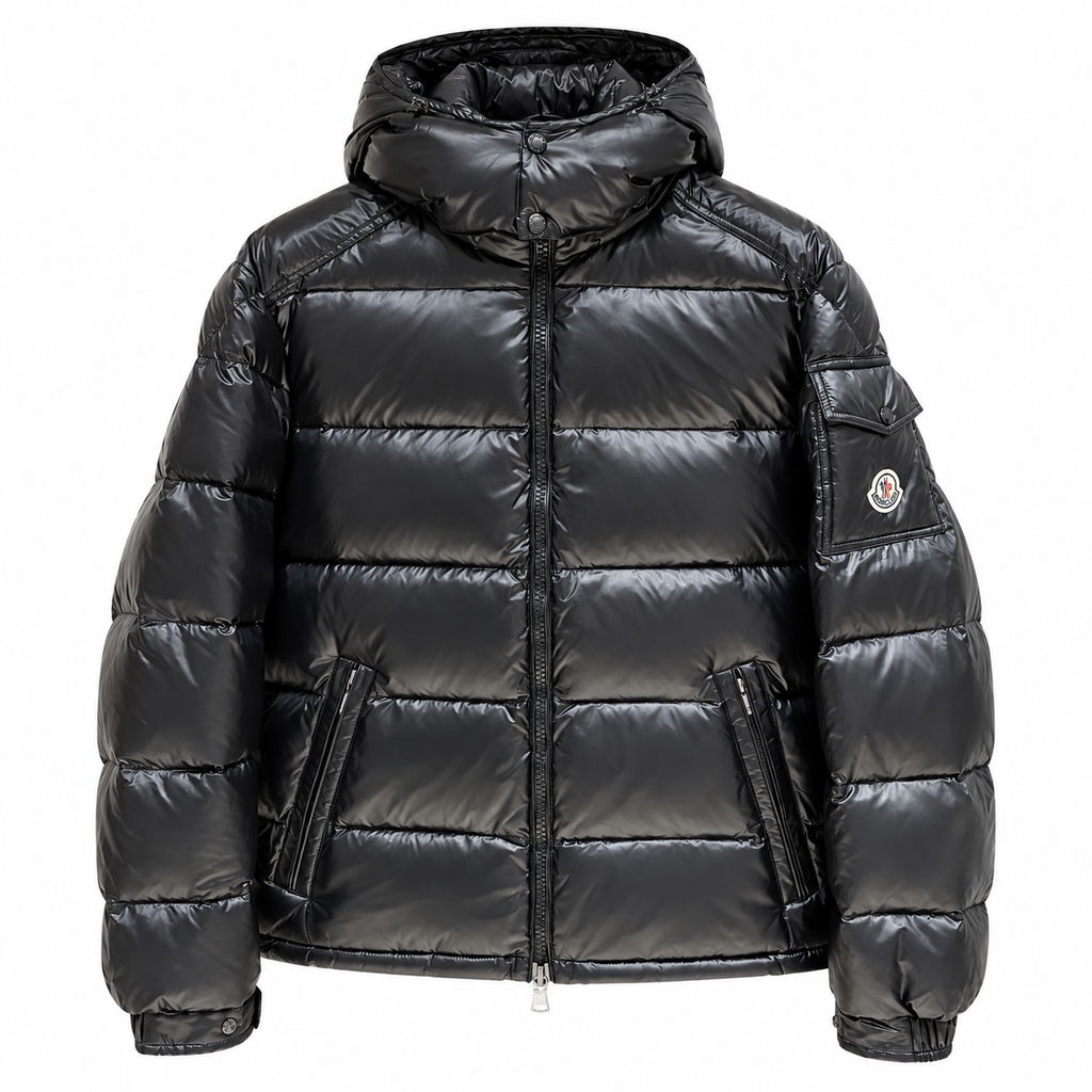 Moncler Glossy Hooded Puffer — black