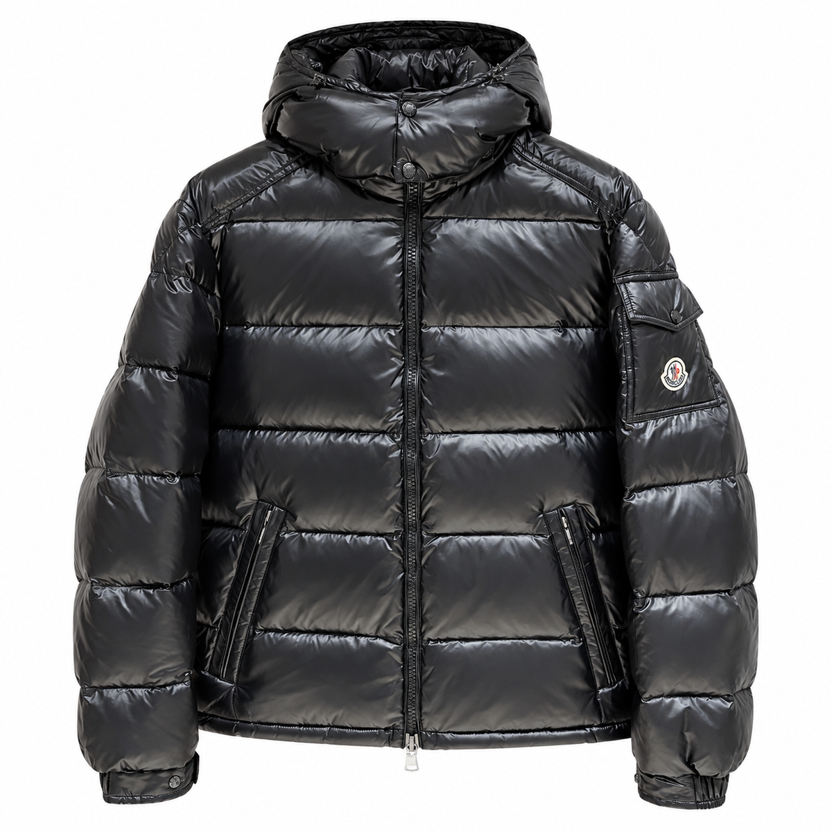 Moncler Glossy Hooded Puffer — black