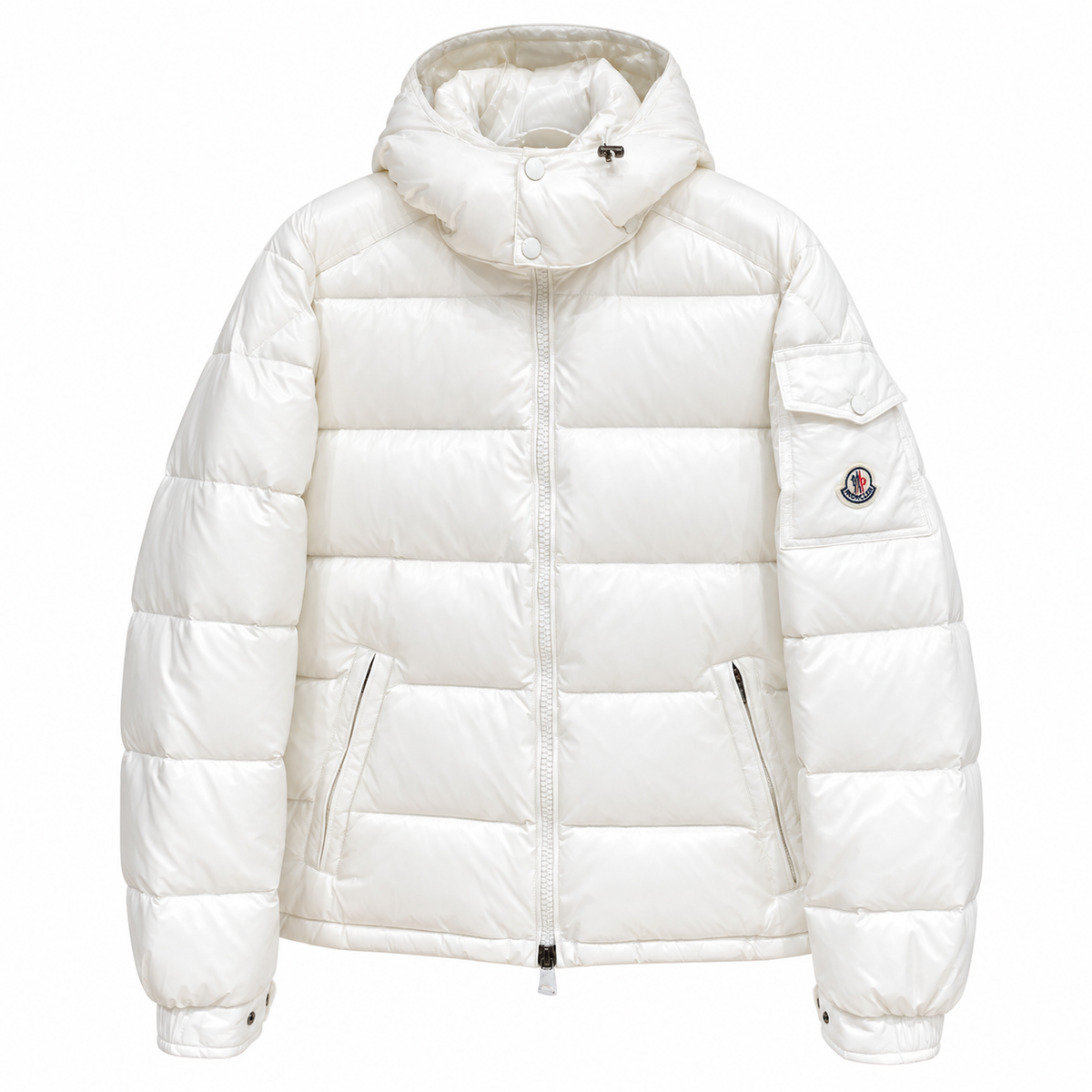 Moncler Glossy Hooded Puffer — white