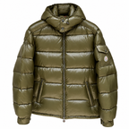 Moncler Glossy Hooded Puffer — olive green