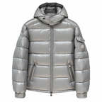 Moncler Glossy Hooded Puffer — silver gray