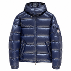 Moncler Glossy Hooded Puffer — navy blue