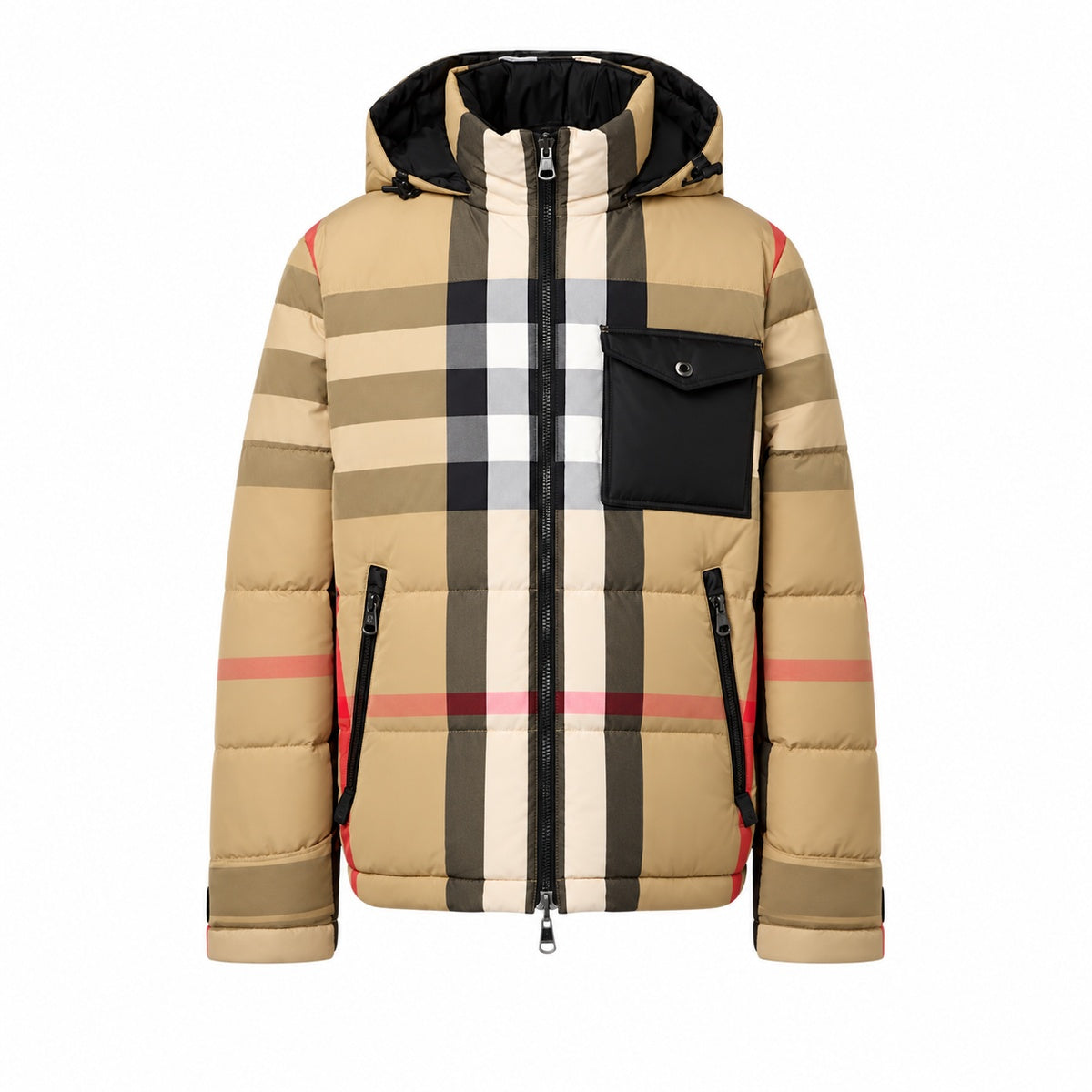 Burberry Check Puffer Jacket with Black Chest Pocket