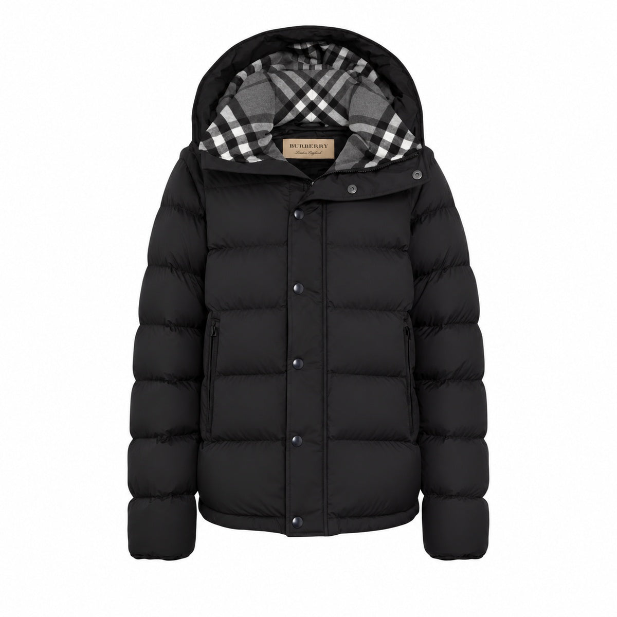 Burberry Black Check Lined Hooded Puffer Jacket