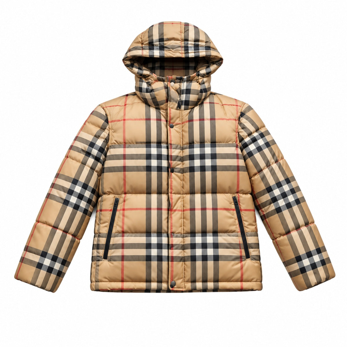 Burberry Beige Check Hooded Puffer Jacket