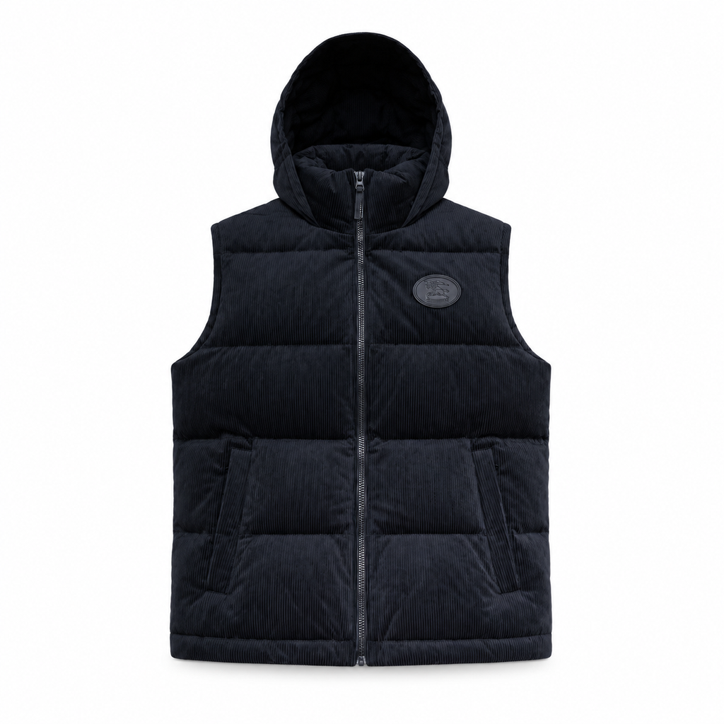 Burberry Hooded Quilted Gilet — front view, white background