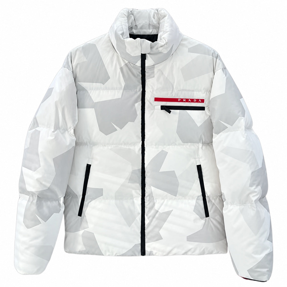 Prada White Geometric Print Puffer Jacket