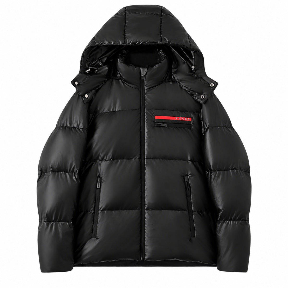 Prada Black Red Label Hooded Puffer Jacket
