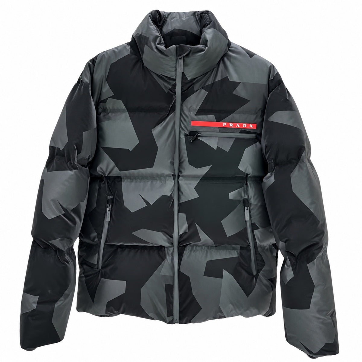 Prada Grey Geometric Print Puffer Jacket