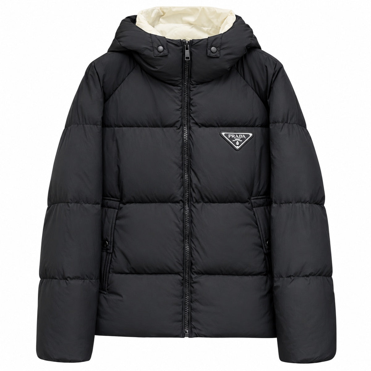 Prada Hooded Puffer Jacket with Contrast Lining