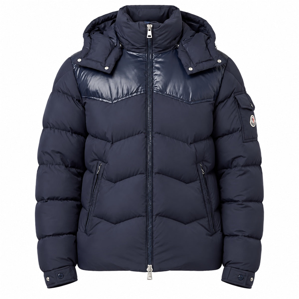 Moncler Chevron Panel Hooded Puffer