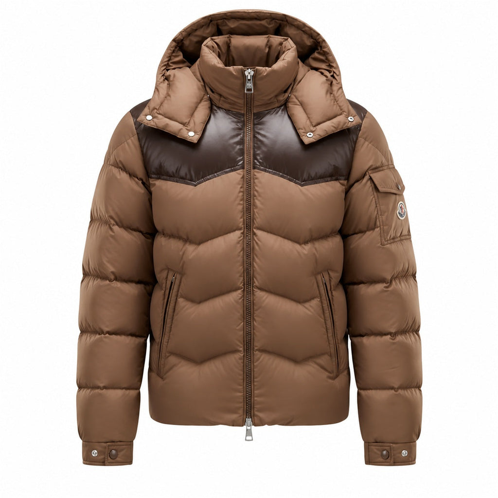 Moncler Chevron Panel Hooded Puffer