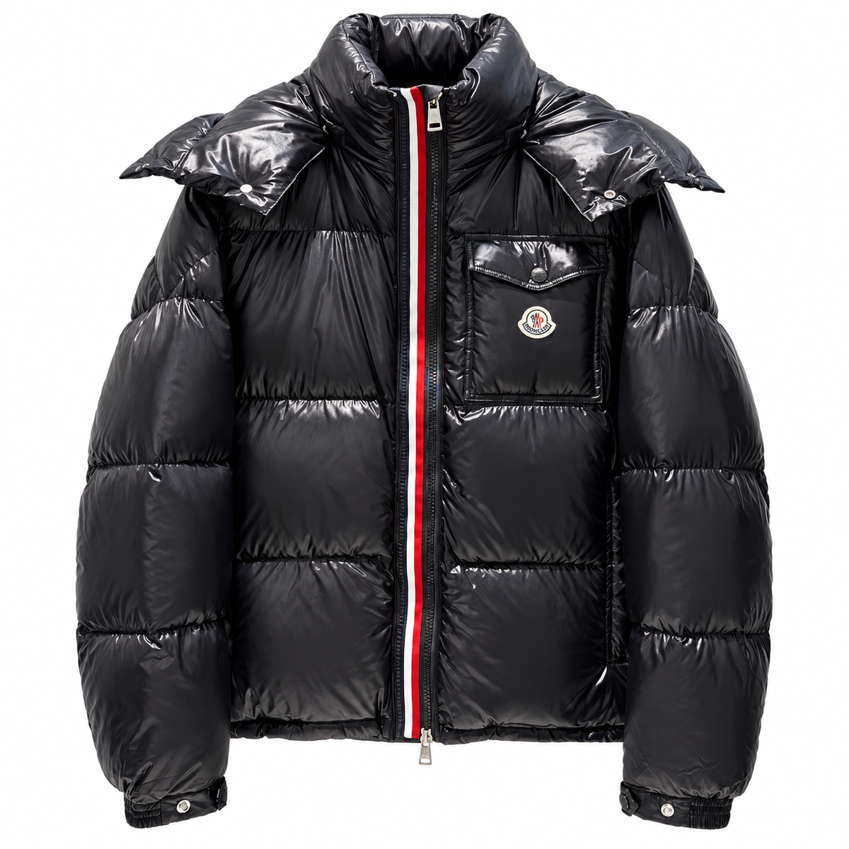 Moncler Tricolor Zip Hooded Puffer Jacket – Black