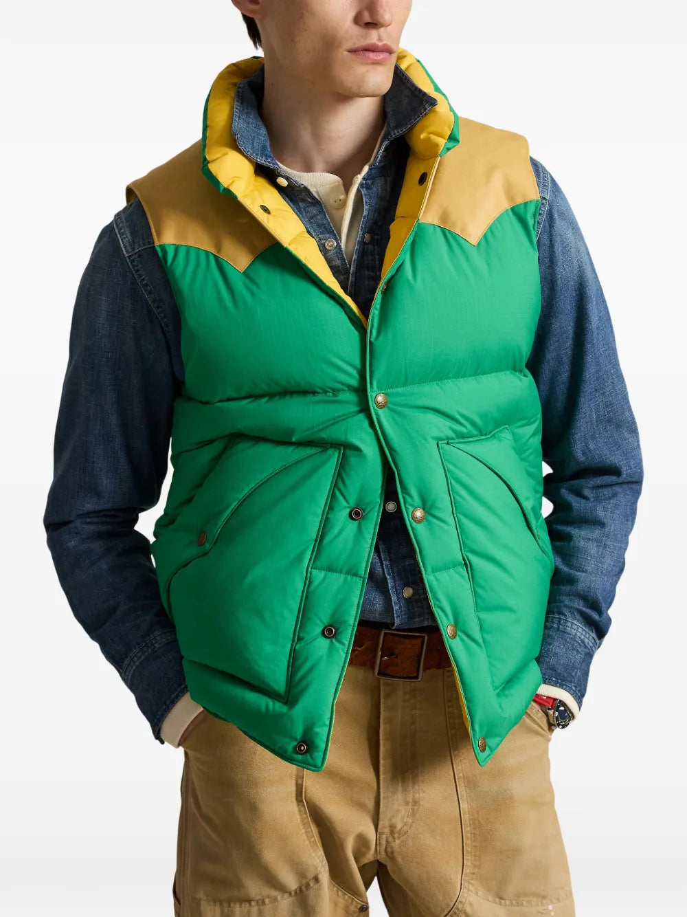Ralph Lauren Contrast-Panel Ripstop Gilet — Green — view 3