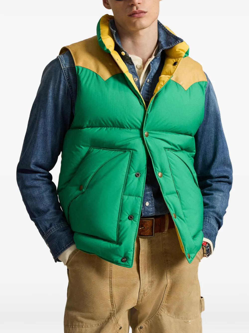 Ralph Lauren Contrast-Panel Ripstop Gilet — Green — view 4