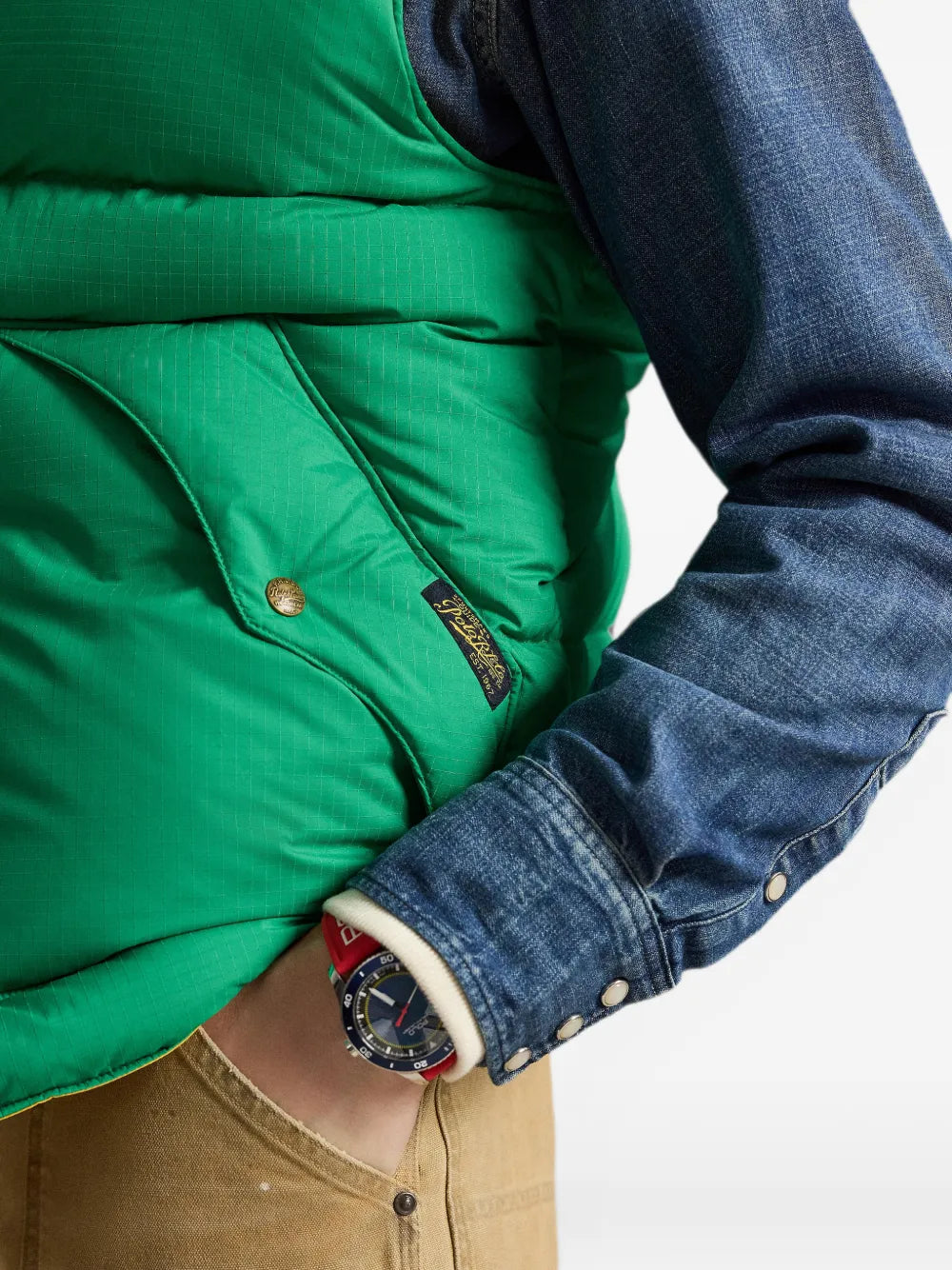 Ralph Lauren Contrast-Panel Ripstop Gilet — Green — view 6